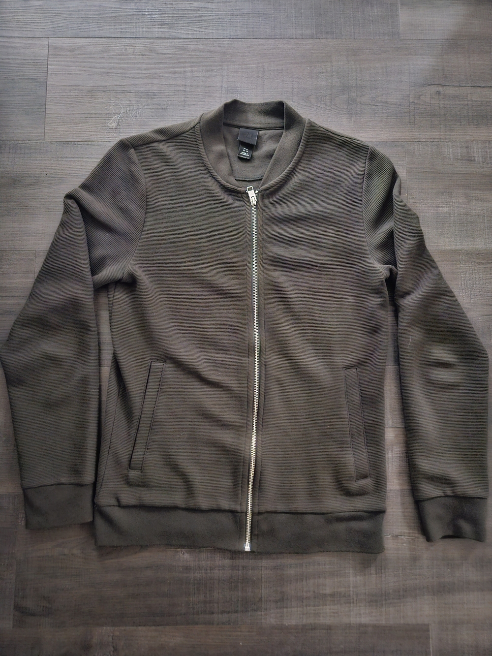 H&M Men's Olive Green Zip-Up Knit Bomber